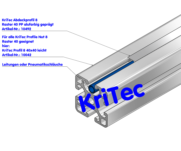 KriTec Abdeckprofil 8 Raster 40 PP Sichtfläche alufarbig geprägt