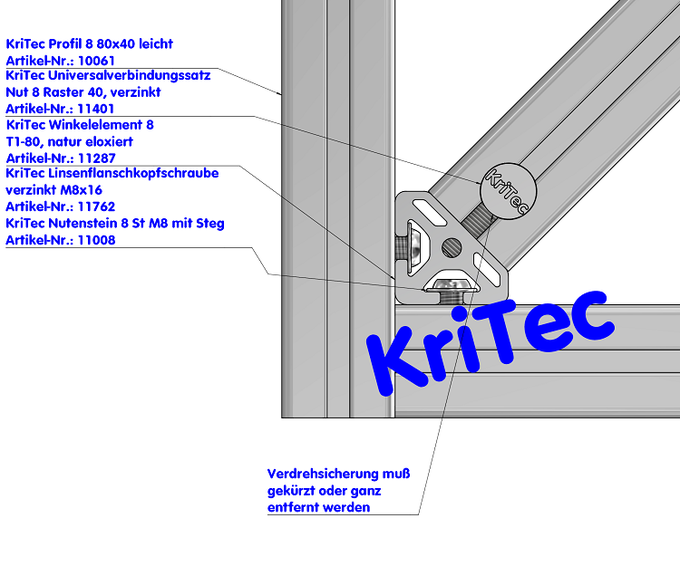 KriTec Winkelelemente 8 T1-80, natur eloxiert