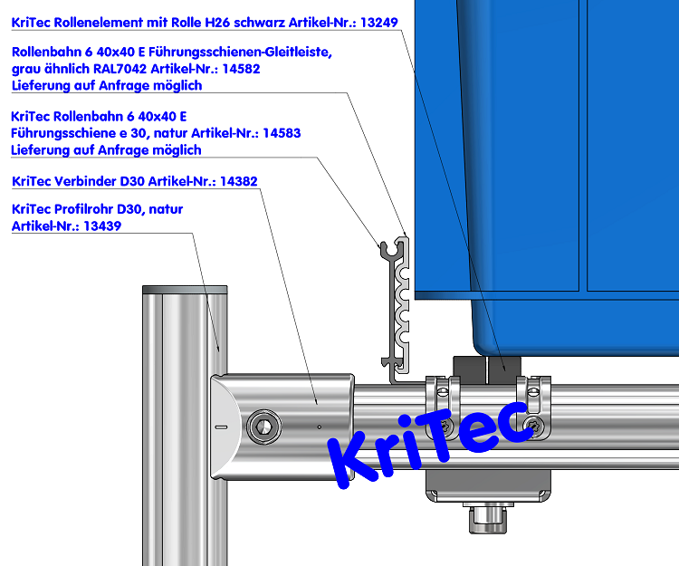 KriTec Rollenbahn 6 40x40 Al Aufnahme U D30