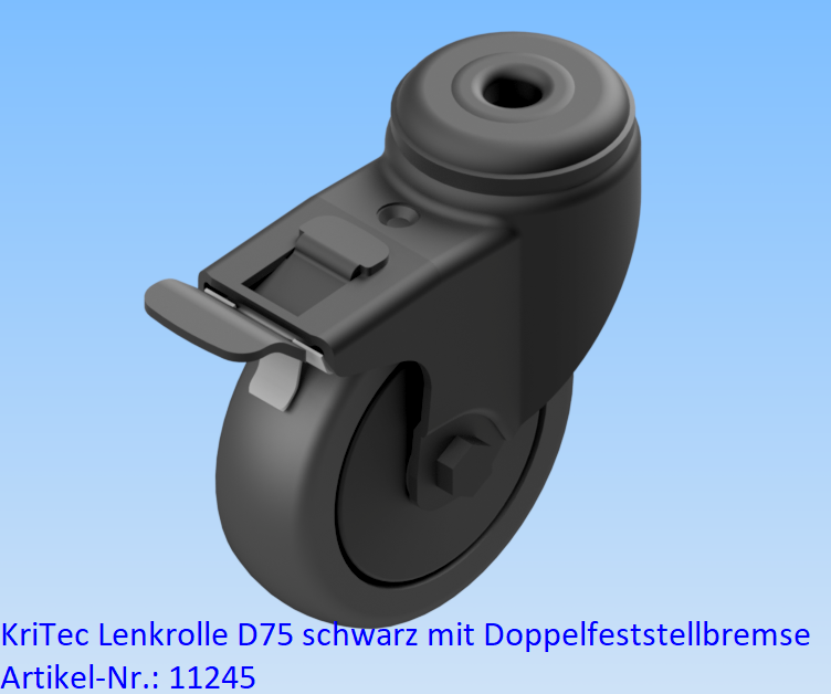KriTec Lenkrolle D75 schwarz mit Doppelfeststellbremse - auch antistatisch