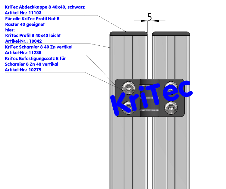KriTec Scharnier 8 40 Zn vertikal
