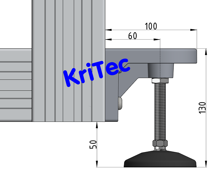 KriTec Stellfußsockel 10 Raster 45 D80, weißaluminium ähnlich RAL 9006