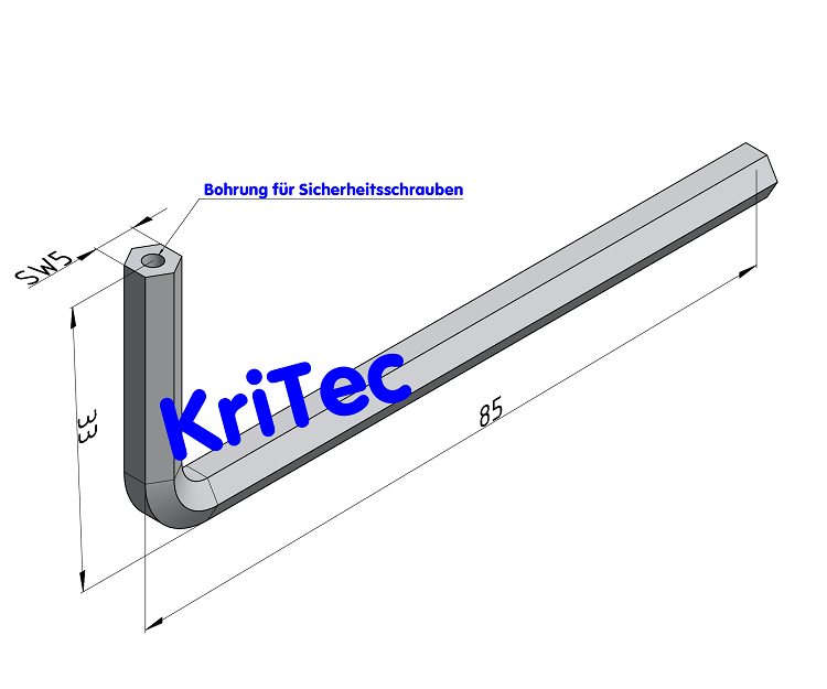 KriTec Winkelschraubendreher SW5 mit beidseitiger Bohrung für Sicherheitsschrauben