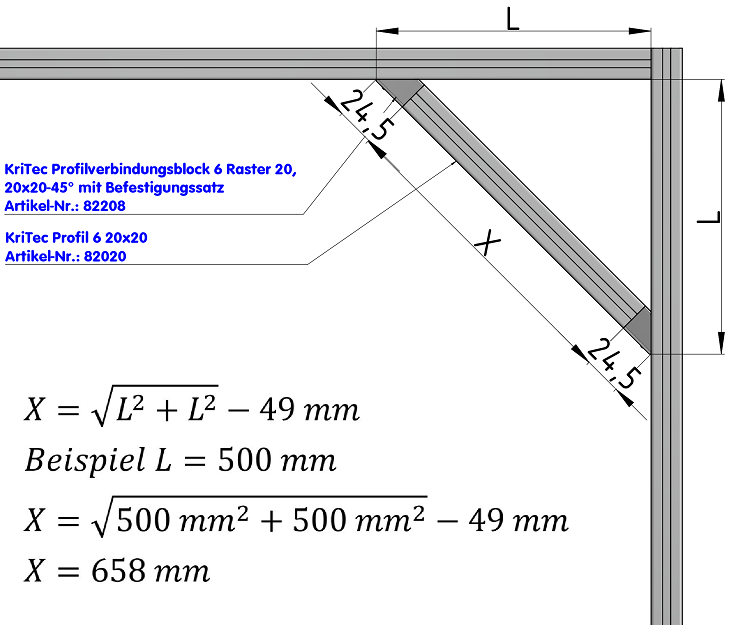 KriTec Profilverbindungsblock 6 Raster 20, 20x20-45°