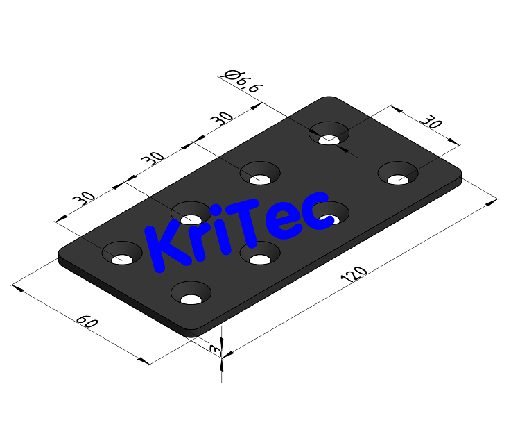 KriTec Lasche 6 120x60x3 schwarz pulverbeschichtet, mit Senkungen