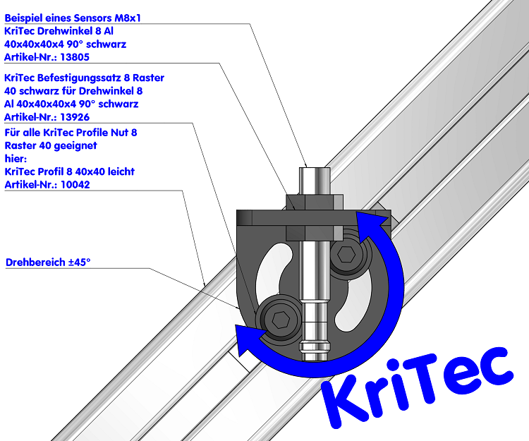 KriTec Drehwinkel 8 Al 40x40x40x4 90° schwarz