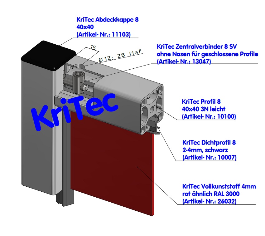 KriTec Zentralverbinder 8 SV ohne Nasen für geschlossene Profile