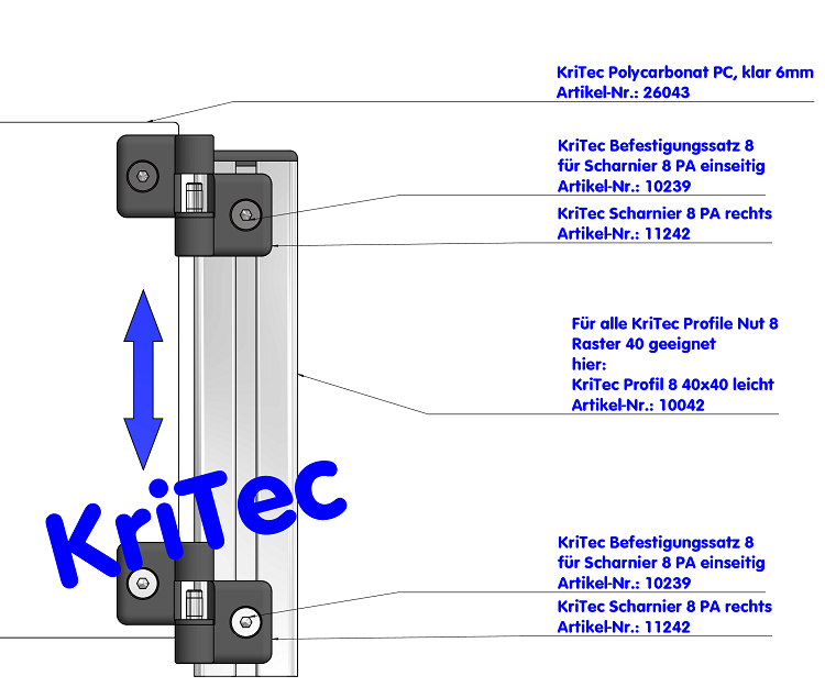 KriTec Scharnier 8 PA, rechts, schwarz