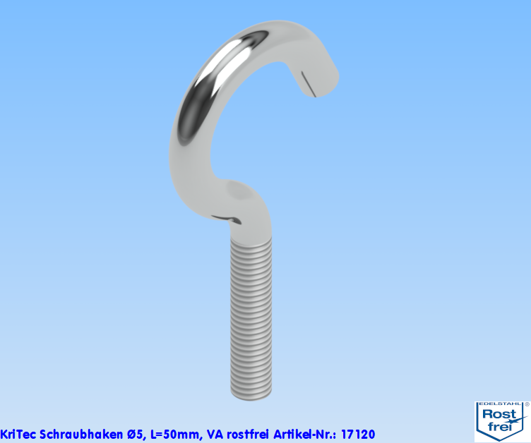 KriTec Schraubhaken Ø5, L=50mm, VA rostfrei