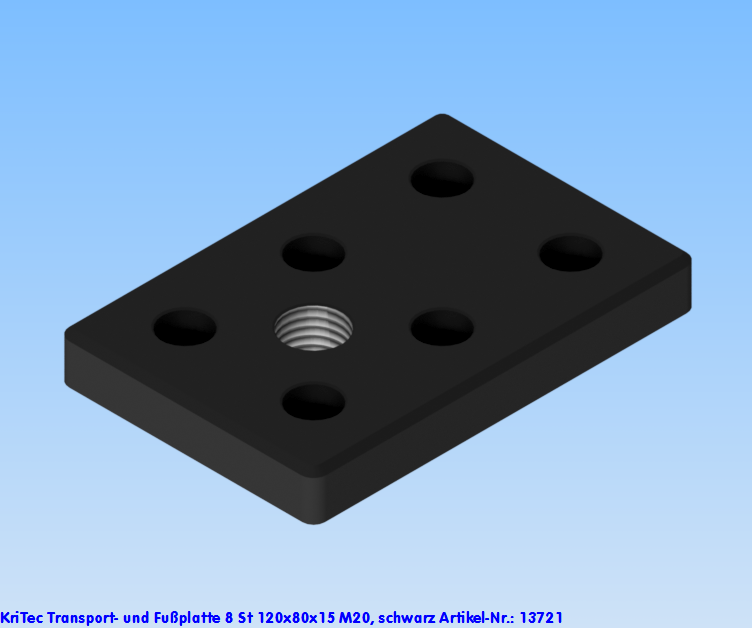 KriTec Transport- und Fußplatte 8 St 120x80x15 M20, schwarz