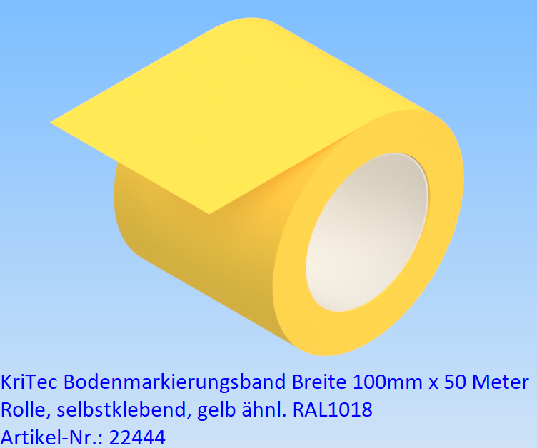 KriTec Bodenmarkierungsband Breite 100mm x 50 Meter Rolle, selbstklebend, gelb