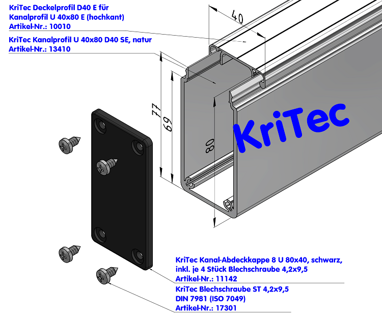 KriTec Kanalprofil U 40x80 D40 SE, natur