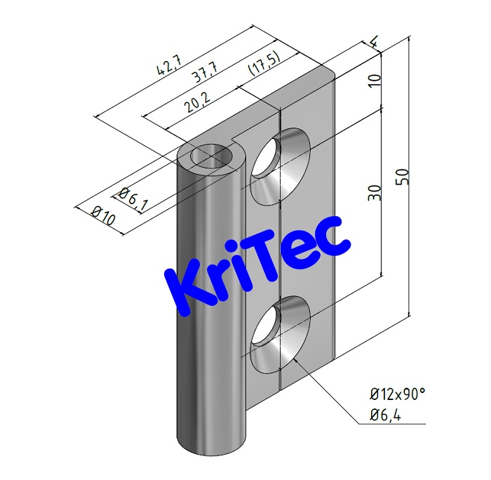 KriTec Scharnierhälfte 8 40 halbinnenliegend, eloxiert