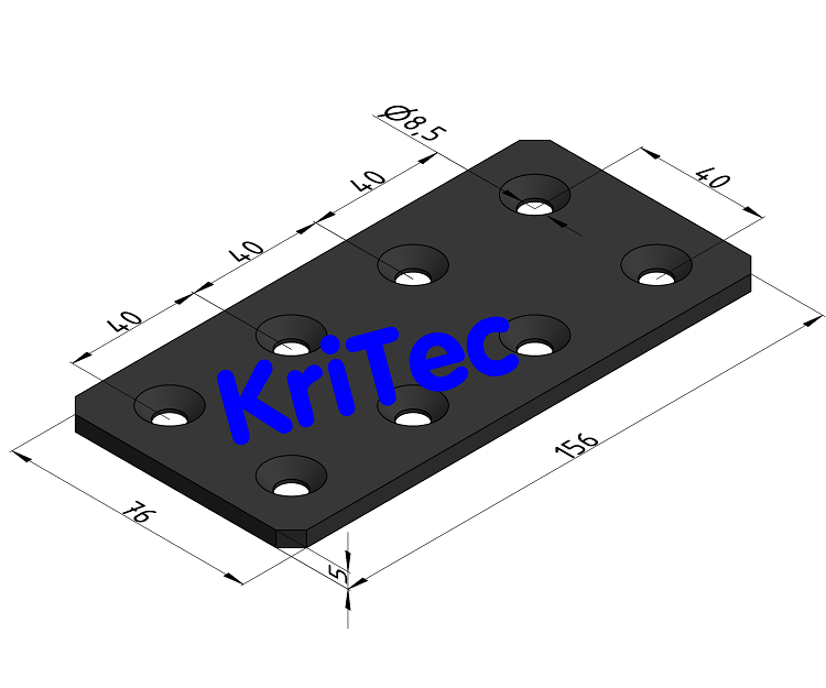 KriTec Lasche 8 160x80x5 Stahl, mit Senkungen, schwarz