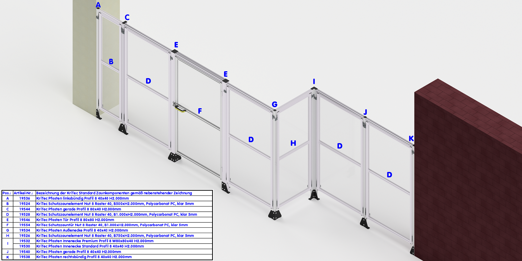 KriTec Pfosten Innenecke Standard Profil 8 40x40 H2.000mm