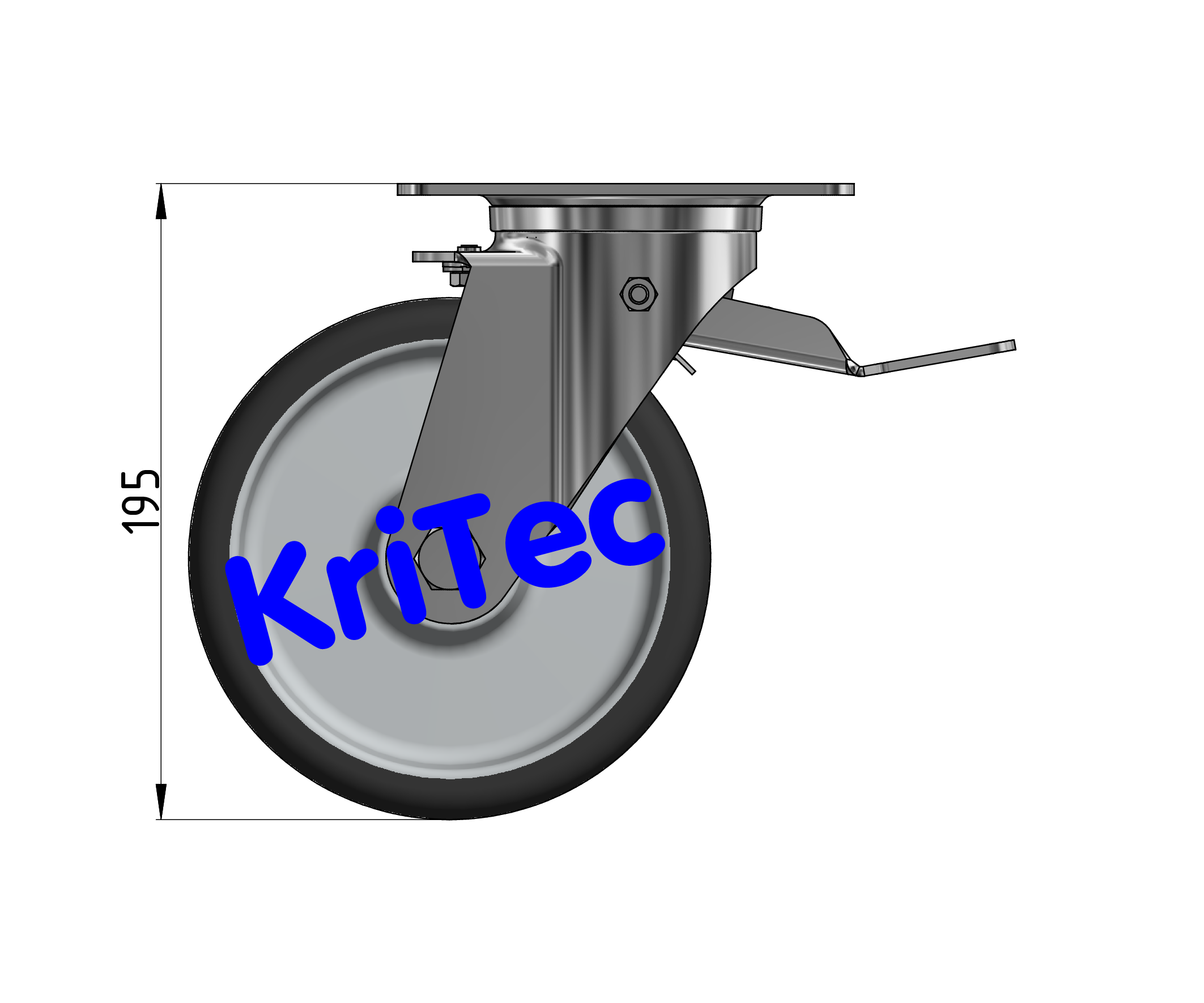 KriTec Schwerlast-Lenkrolle D160 mit Feststeller auf der Vorlaufseite