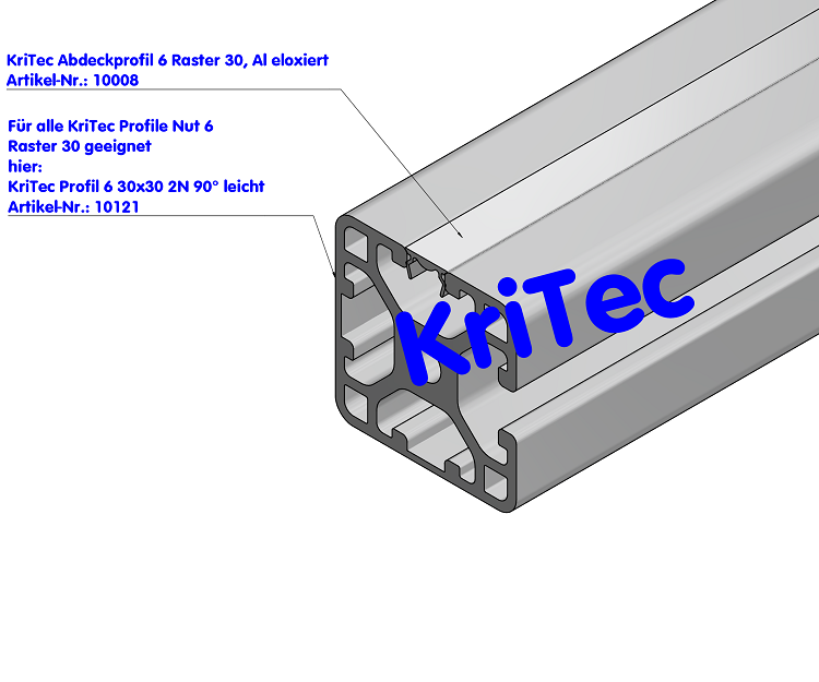 KriTec Abdeckprofil 6 Raster 30, Al natur eloxiert