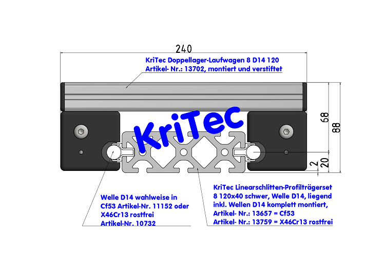 KriTec Doppellager-Laufwagen 8 D14 120