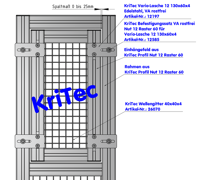 KriTec Vario-Lasche 12 130x60x4 Edelstahl, VA rostfrei