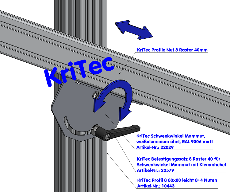 KriTec Schwenkwinkel Mammut, weißaluminium ähnl. RAL 9006 matt