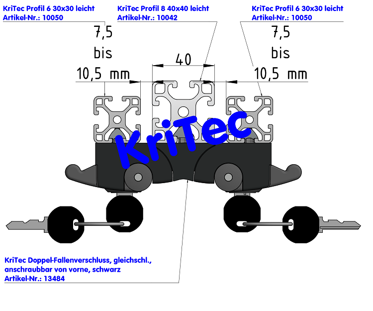 KriTec Doppel-Fallenverschluss, gleichschliessend, anschraubbar von vorne