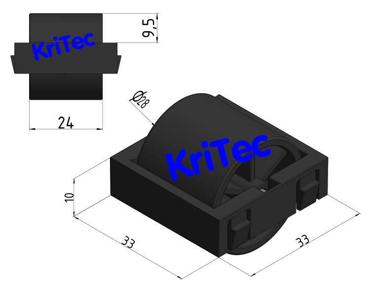 KriTec Rollenelement D28 mit Rolle R28, Länge 33mm, schwarz