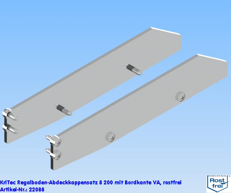 KriTec Regalboden-Abdeckkappensatz 8 200 mit Bordkante VA, rostfrei
