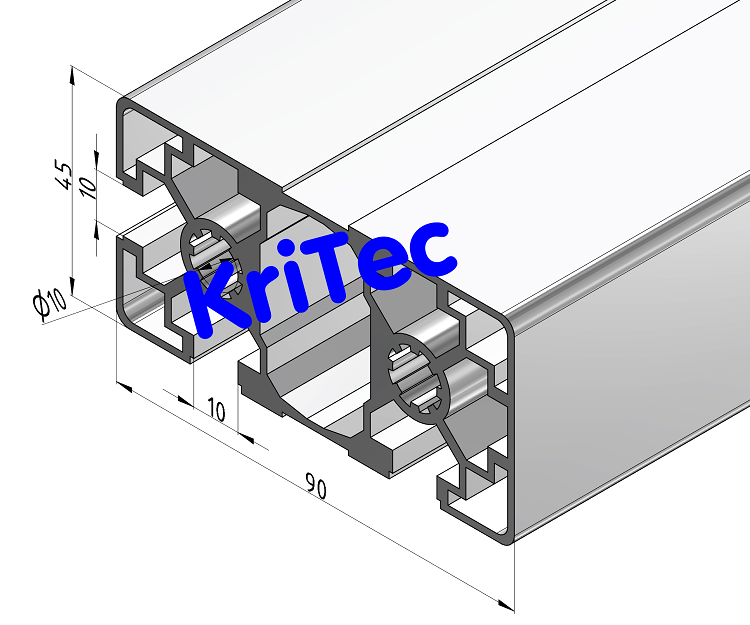 KriTec Profil 10 90x45 3N 90° leicht (3 Nuten geschlossen, 3 Nuten offen)