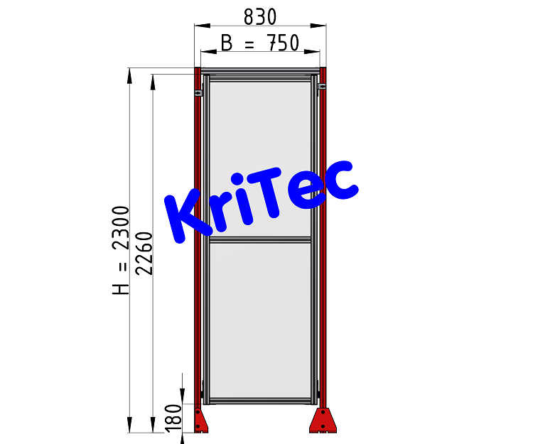 KriTec Schutzzaunelement Nut 8 Raster 40, B750xH2300mm, Polycarbonat PC, klar 5mm