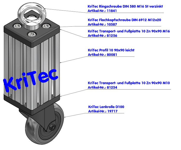 KriTec Transport- und Fußplatte 10 Zn 90x90 M10