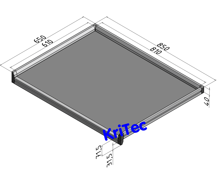 KriTec Tablett 8x6 ESD, Rand dreiseitig, Innenmaß 810x610mm, grau ähnl. 7035