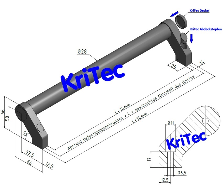 KriTec Rohrgriff Zn/ Al 45° gekröpft variabel
