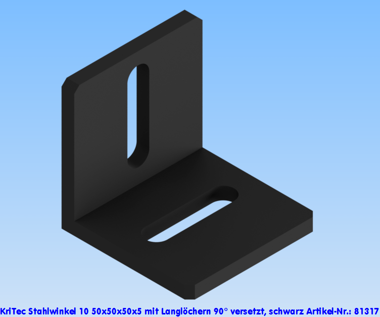 KriTec Stahlwinkel 10 50x50x50x5 mit Langlöchern 90° versetzt, schwarz