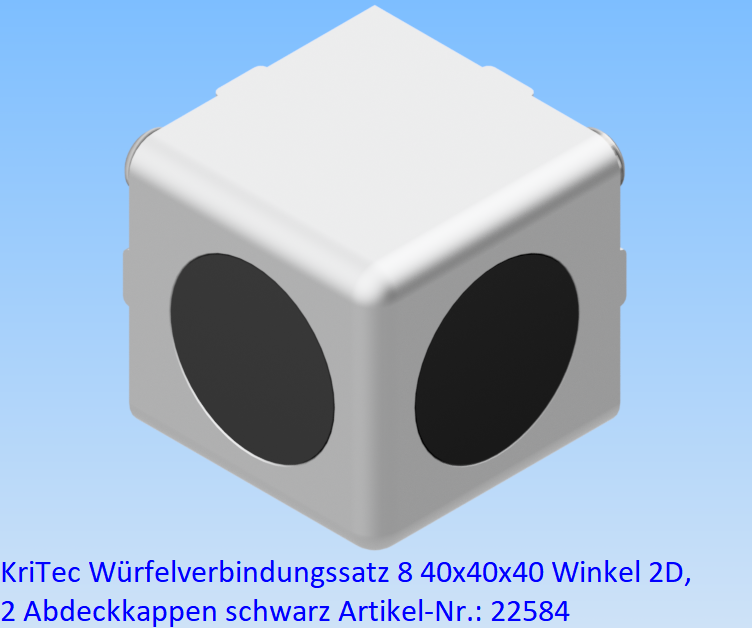 KriTec Würfelverbindungssatz 8 40x40x40 Winkel 2D inkl. 2 Abdeckkappen schwarz
