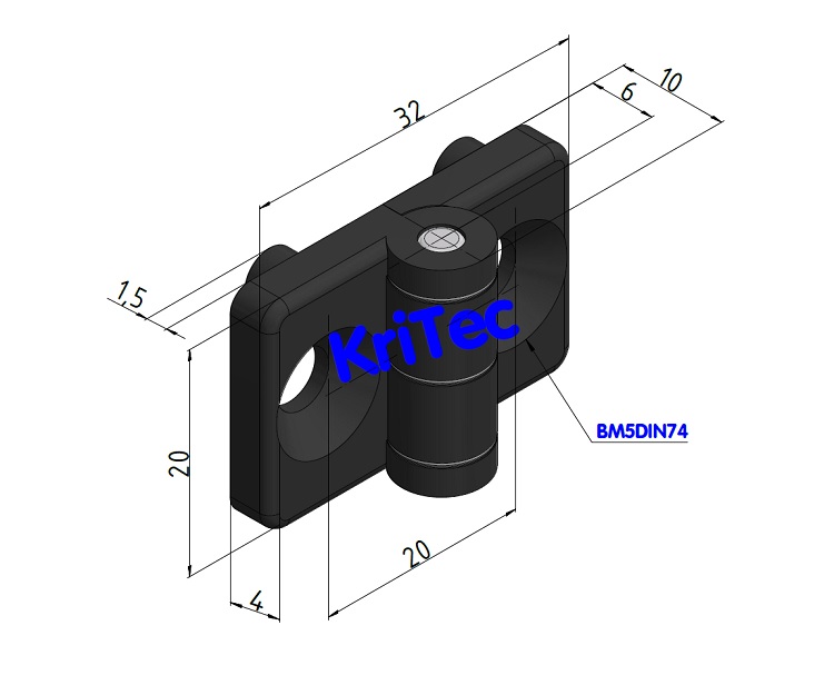 KriTec Scharnier 5 PA mit 2 Befestigungsbohrungen