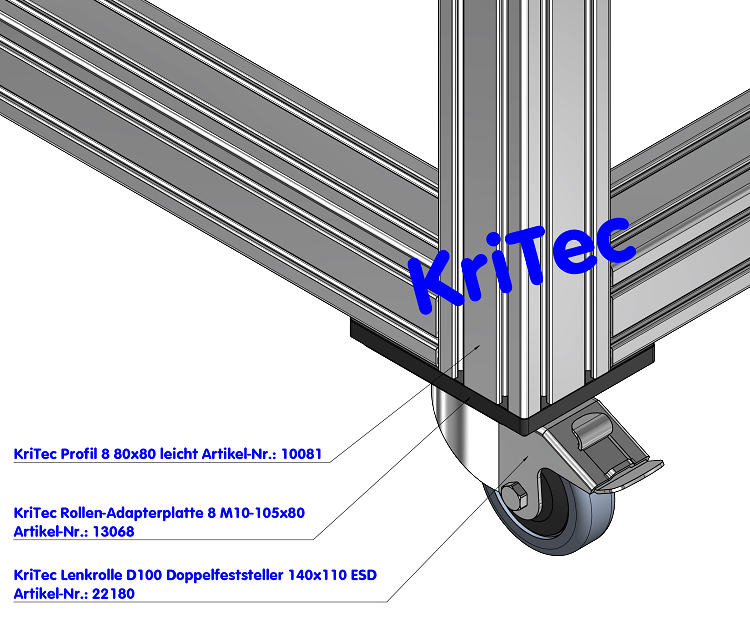 KriTec Lenkrolle D100 Doppelfeststeller 140x110 ESD