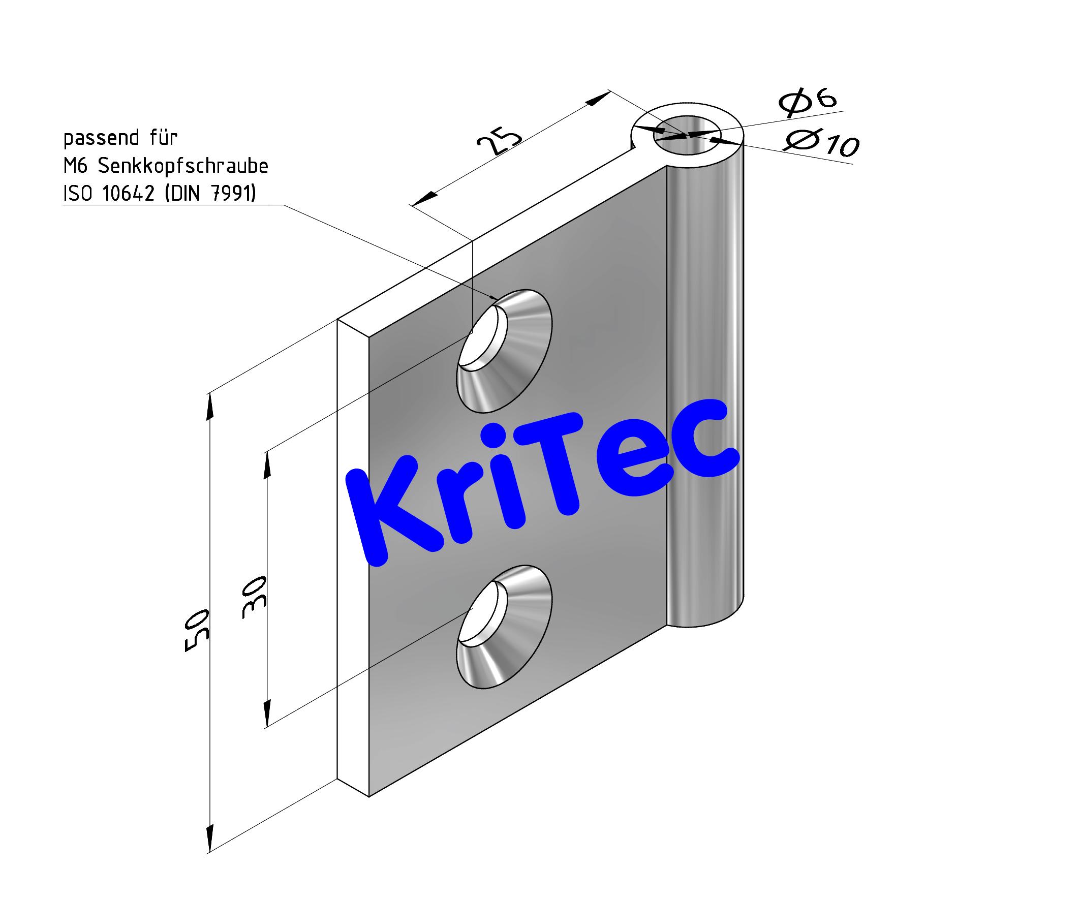 KriTec Scharnierhälfte 8 40 innenliegend, eloxiert