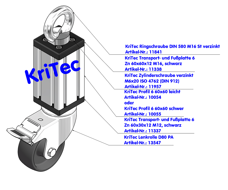 KriTec Transport- und Fußplatte 6 Zn 60x60x12 M12