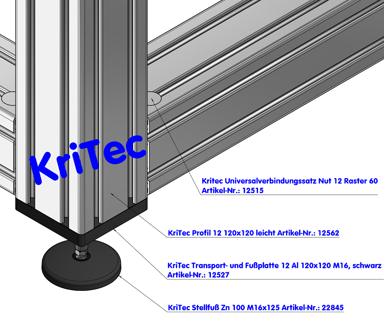 KriTec Universalverbindungssatz Nut 12 Raster 60, verzinkt
