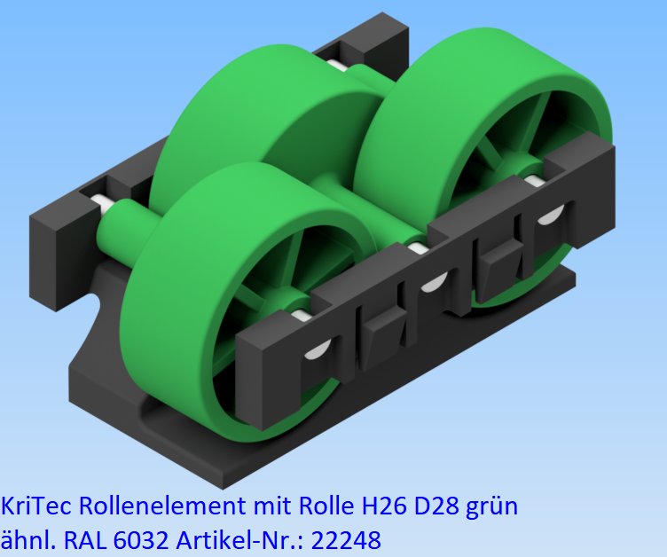 KriTec Rollenelement D28 mit Rolle H26 grün ähnl. RAL 6032