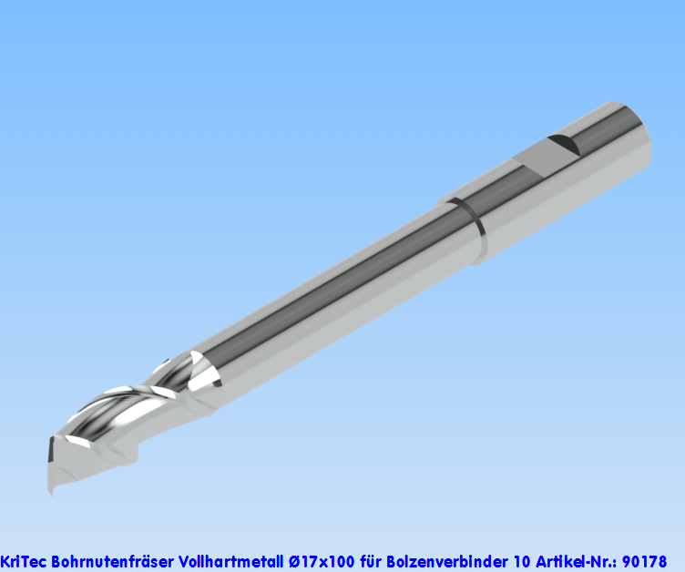 KriTec Bohrnutenfräser Vollhartmetall Ø17x100 für Bolzenverbinder 10