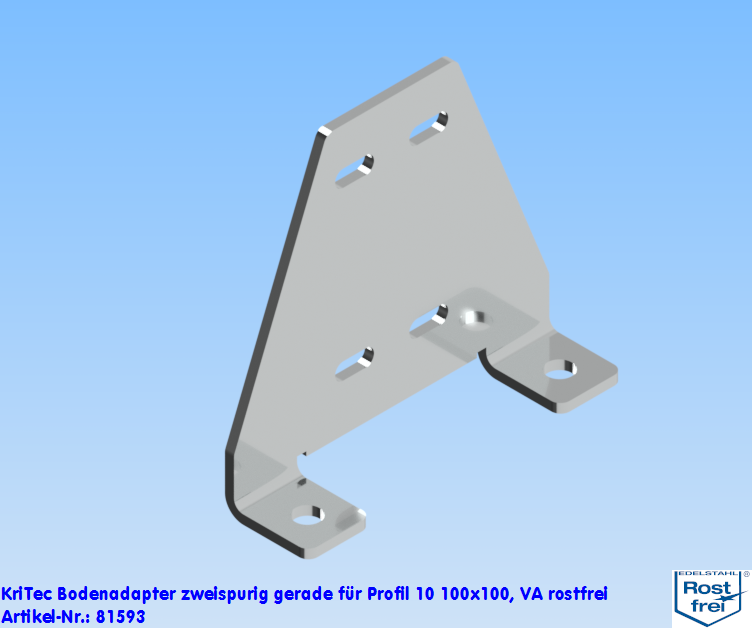 KriTec Bodenadapter zweispurig gerade für Profil 10 100x100, VA rostfrei