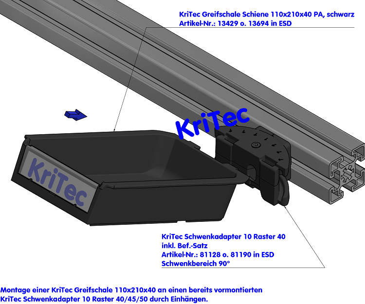 KriTec Schwenkadapter 10 Raster 40 inkl. Bef.-Satz