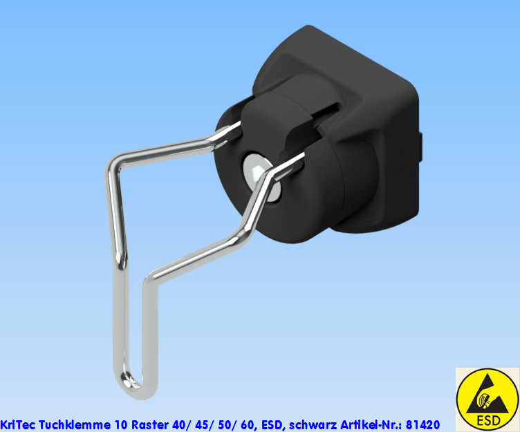 KriTec Tuchklemme 10 Raster 40/ 45/ 50/ 60, ESD, schwarz