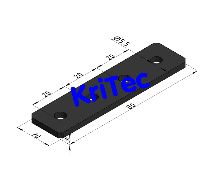 KriTec Lasche 5 80x20x3 schwarz, ohne Senkungen
