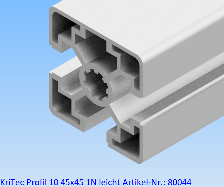 KriTec Profil 10 45x45 1N leicht (1 Nut geschlossen, 3 Nuten offen)