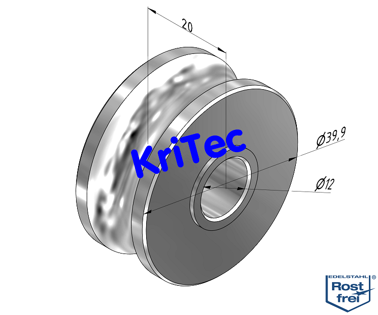 KriTec Laufrolle D14 Rundschliff, VA rostfrei