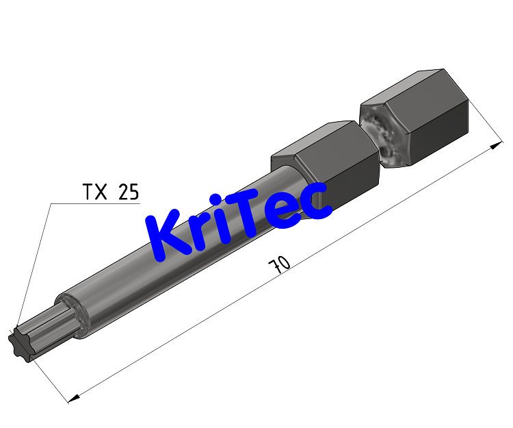 KriTec Torx-Steckschlüssel TX 25x70 für Zentralschraube 6 Raster 20 - S6x16-T25