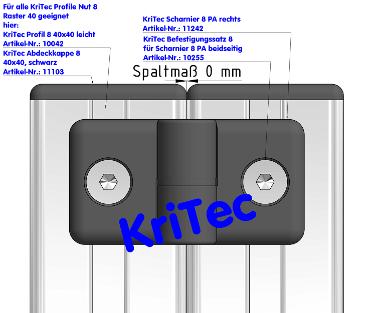 KriTec Scharnier 8 PA, rechts, schwarz