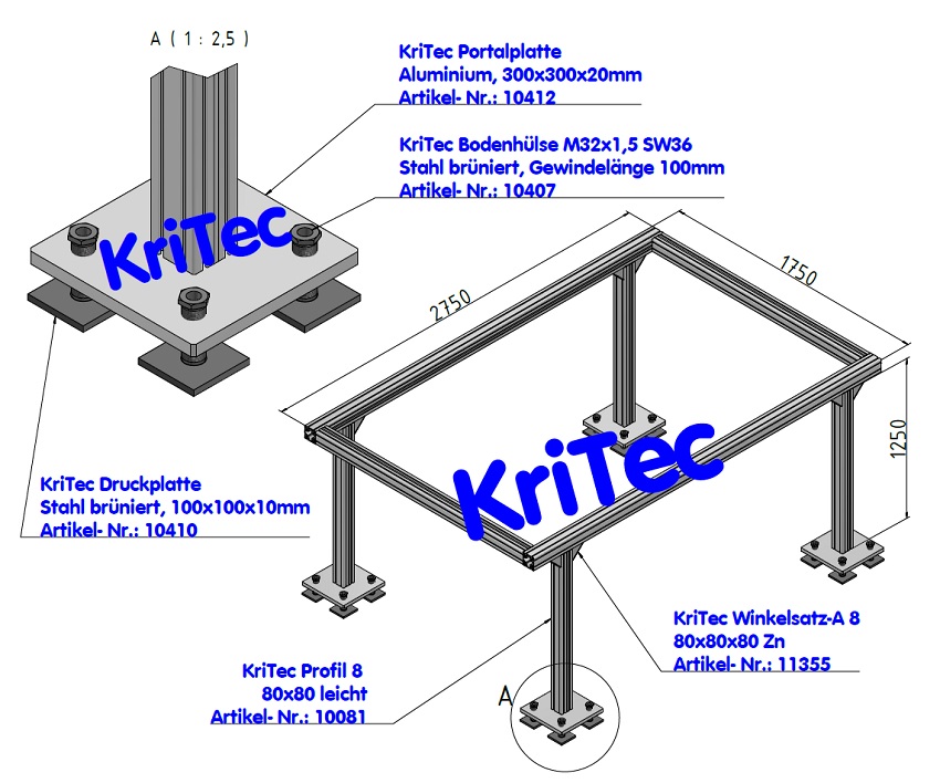 KriTec Bodenhülse M32x1,5-100 mm lang brüniert